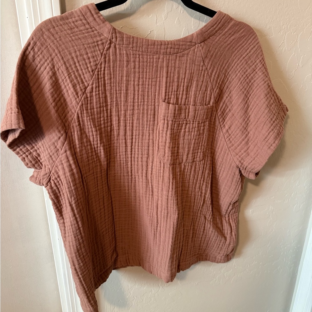 Madewell Pink Boxy Ribbed Blouse